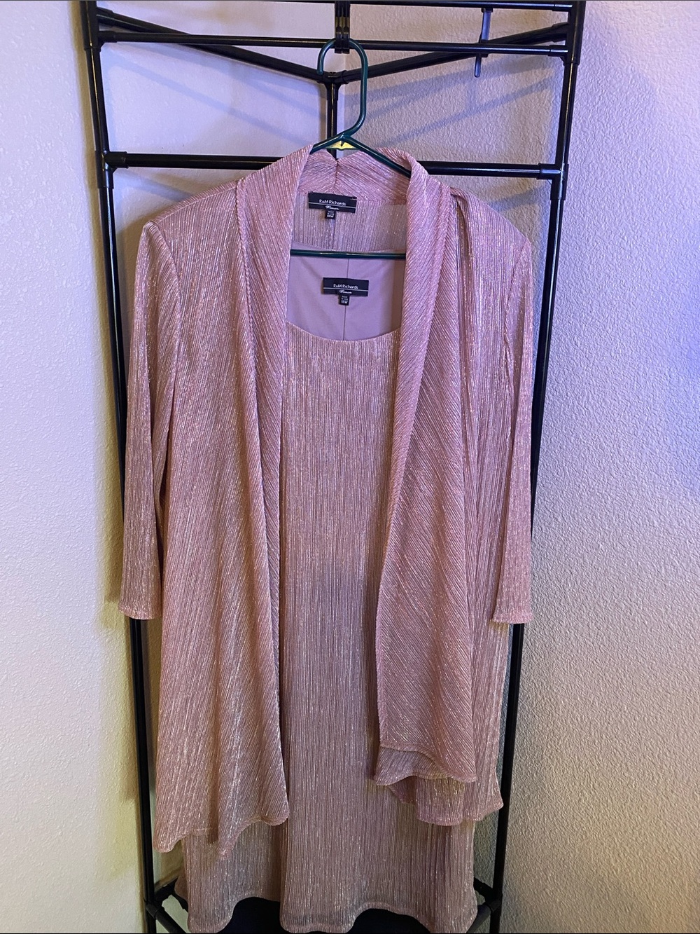 R&M Richards Blush Pink Metallic Cardigan & Dress Set